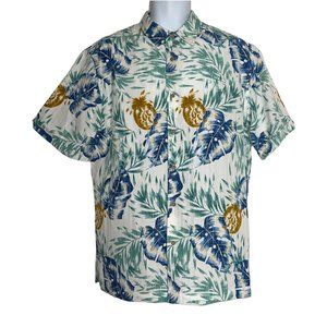 Cubavera Hawaiian Shirt Mens M Pineapple Floral Tiki Aloha Vacation Leaves